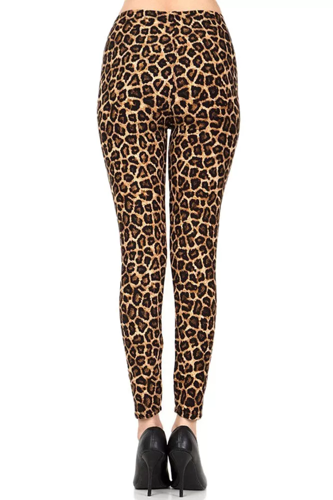 Women's Regular Brown Leopard Animal Skin Pattern Printed Leggings