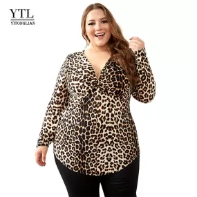 YTL Leopard  Deep V Neck Long Sleeve